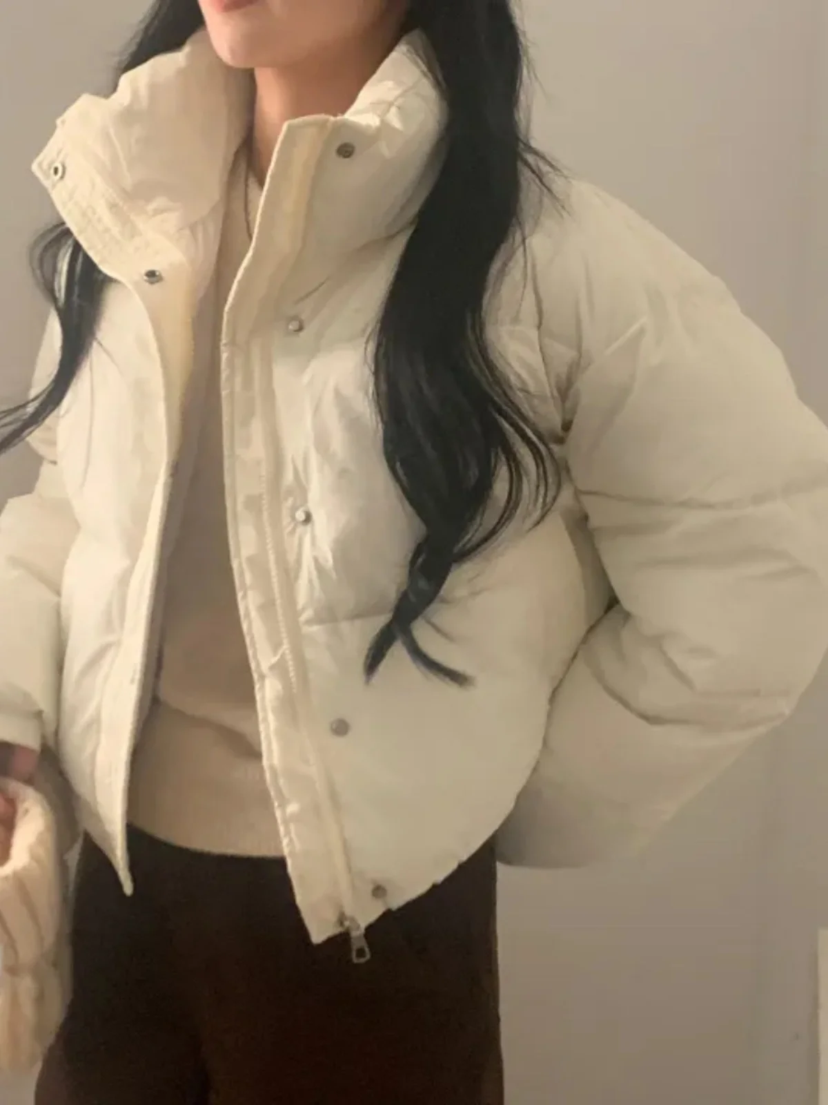 Korean Sle Short Cotton Jacket Women's Winter Stand Collar Bread Fashionable Warm Long Sleeve Wash-Free Trendy Coat