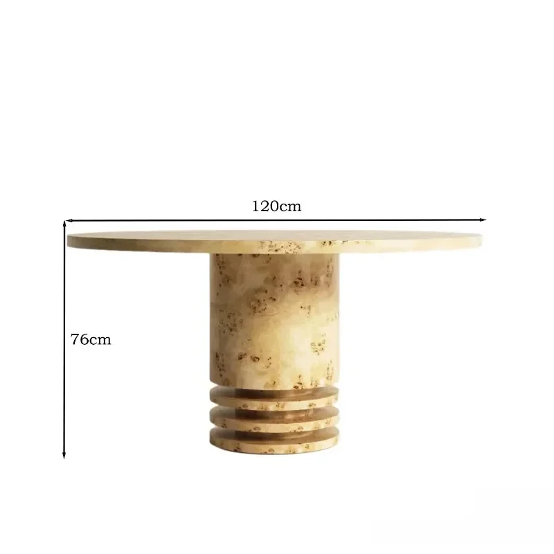 Knot wood veneer round dining table, retro minimalist dining set, suitable for family dining and hotel use