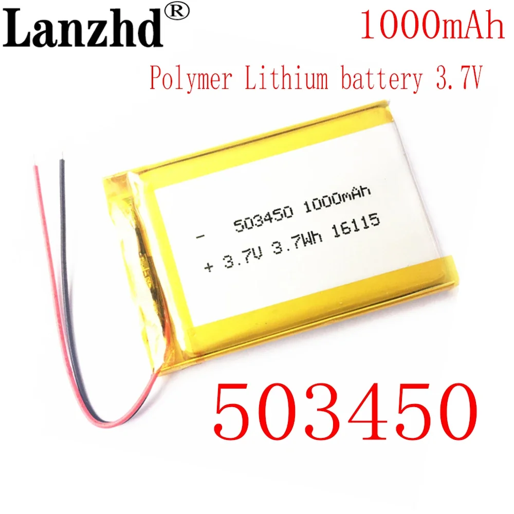 1-10pcs 3.7V 1000mAh 503450 Lithium Polymer Li Po Rechargeable Battery For MP3 DVD PAD camera recorder Speaker