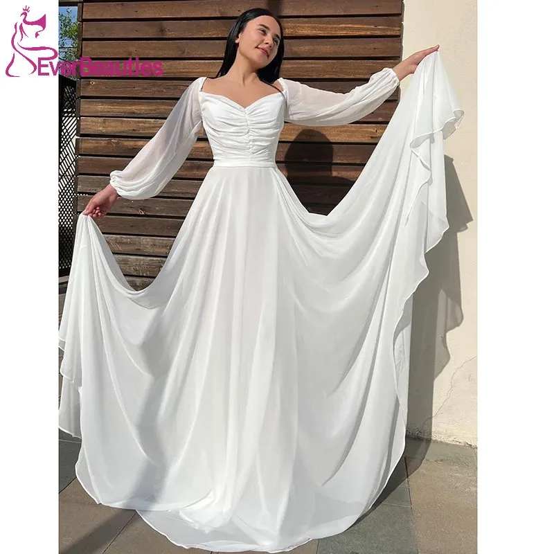 Abito da sposa Boho a maniche lunghe 2023 abiti da sposa semplici da sposa Robe De Marie elegante abito da sposa da spiaggia