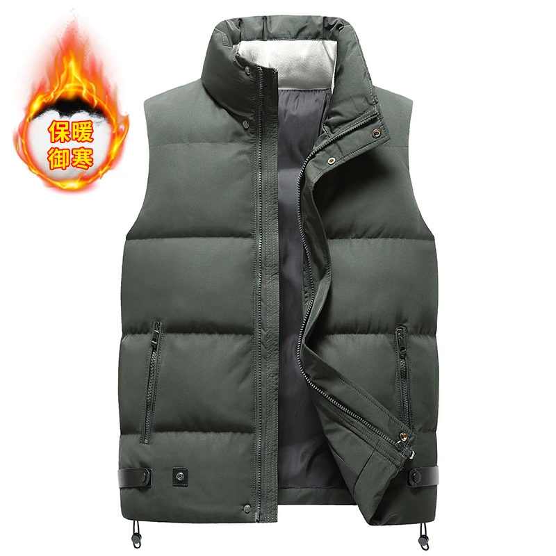 2024 new winter vest men's solid color youth winter warm leisure cotton-padded jacket outside wearing vest inside