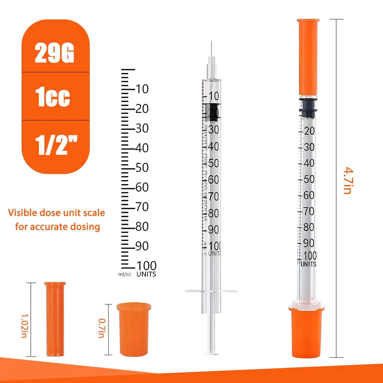1ml Sterile Insuline Syringe with 29G 13mm Needle Individually Wrapped for Lab Measuring Tool Pet Feeding 100pcs/box