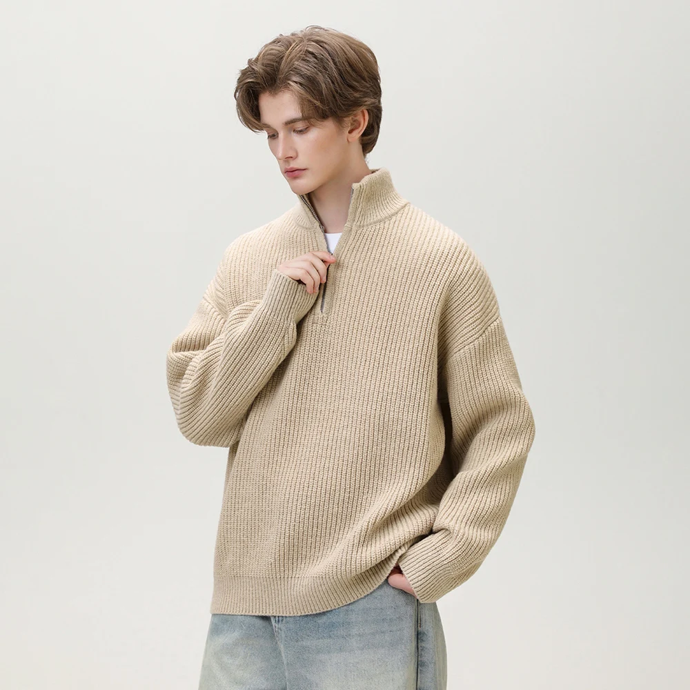 

TFETTERS, мужской свитер с воротником на молнии, мужской свитер с напуском, осень-зима 2022, пуловер большого размера, вязаная верхняя одежда для мужчин