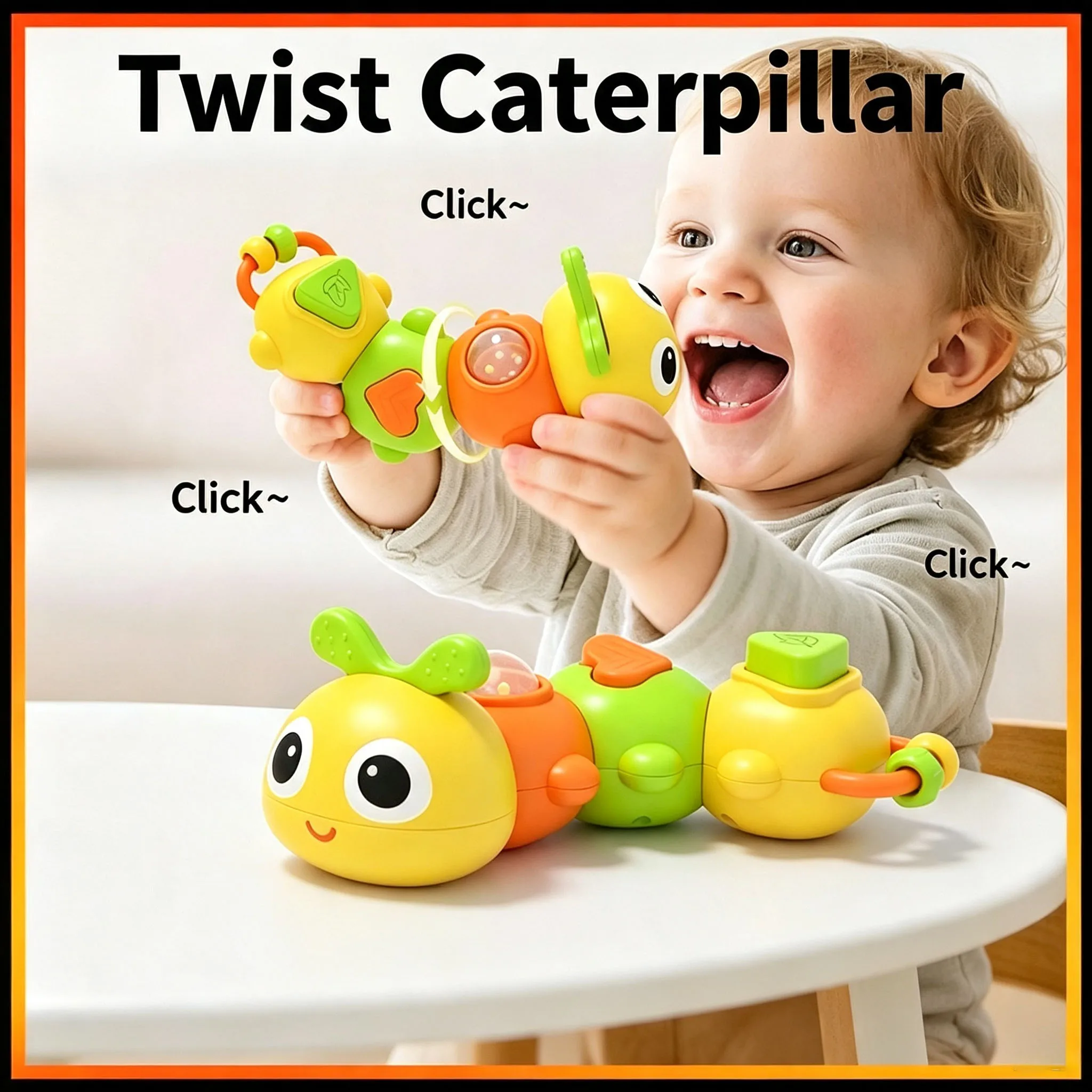 Montessori Tummy Time Caterpillar Toy For Baby 6 In 1 Grasping Teething Fine Motor Sensory Play