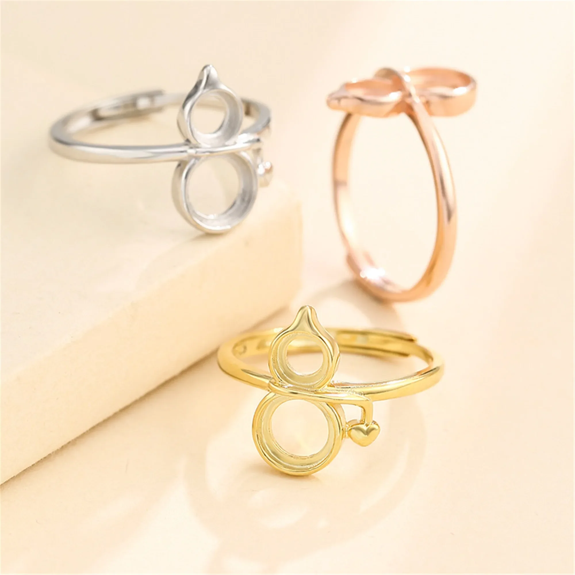 Ring Blank for 5x5mm and 7x7mm Round Cabochons Ring Base 925 Silver Adjustable Gourd Shape Ring Setting