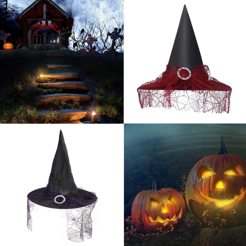 652F Witch Hat With Veil Wizard Hat Magican Hat Halloween Cosplay Cool Gift