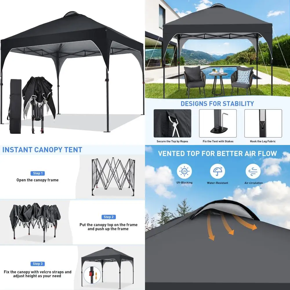 

Pop Up Canopy, 8x8 FT Instant Outdoor Canopy Tent with Carrying Bag, 3 Adjustable Heights - Portable for Event, Parties, Camping