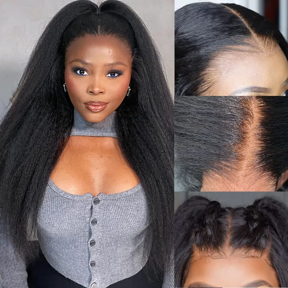 Kinky Straight Human Hair Wig 13X4 Kinky Straight Wig Human Hair Pre Plucked With Baby Hair Yaki Straight Human Hair Wigs