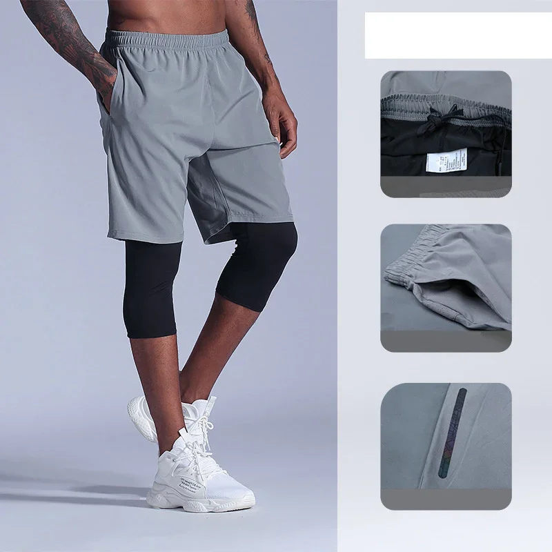 2 in 1 Compression Pants Mens basketball shorts Leggings sport Running Shorts High Elastic Dry Fit Training Tights Jogging Pants