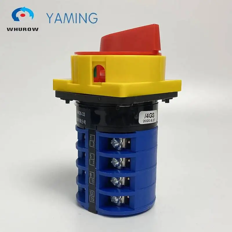 Cam Switch 660V 32A Padlock Changeover Rotary Switches ON/OFF 2 Position 4 Poles Terminals Emergency Stop YMW26-32/4GS