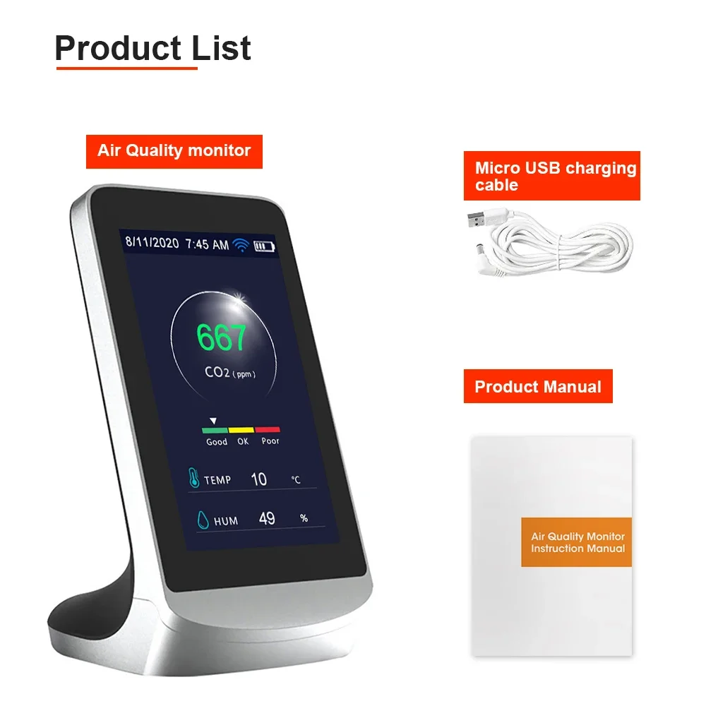 Dienmern New Air Quality Detector DM72C WIFI, TUYA WIFI CO2 PPM Meter Formaldehyde Monitor, Temperature and Humidity Analyser