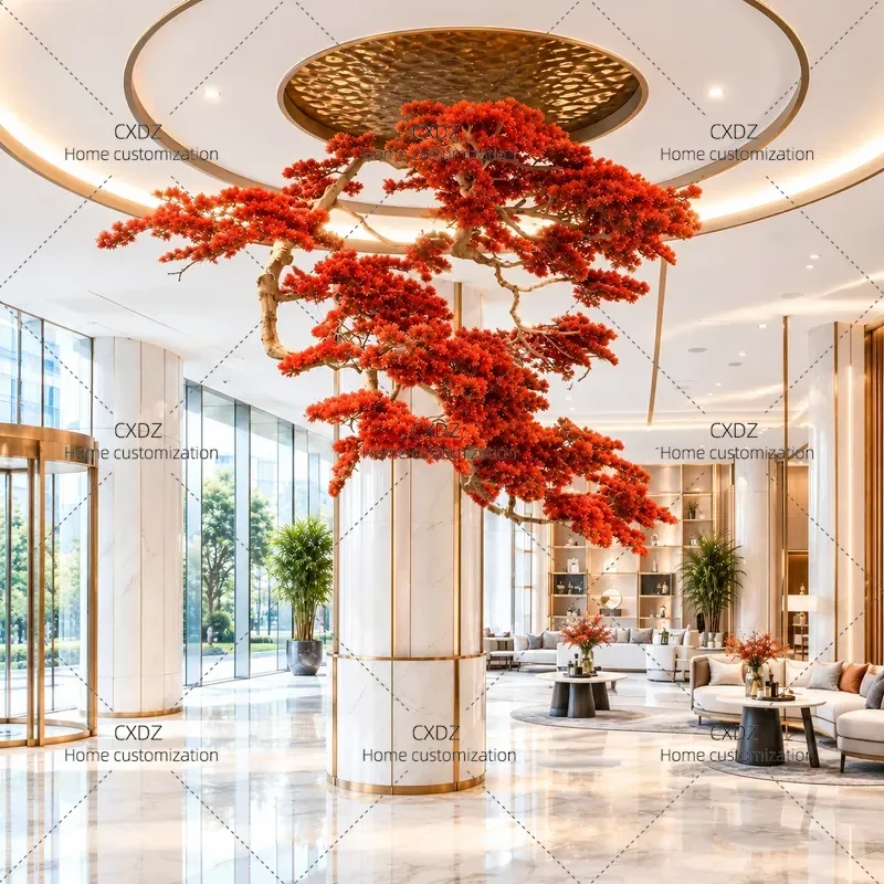 Simulation Hanging Welcome Pine Tree New Chinese Style Hotel Clubhouse Tea Room Landscaping Inverted Cliff Red Pine