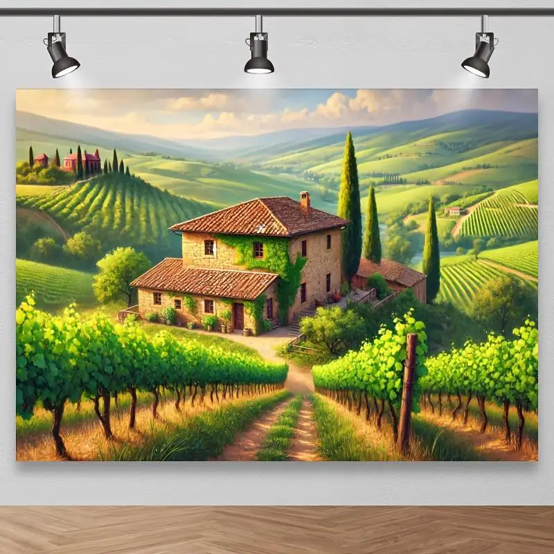 Italian Vineyard Cottage Wall Mural 2D HD Printing Rural Landscape Art Farmhouse Decor Home Interior Design Living RoomWallpaper