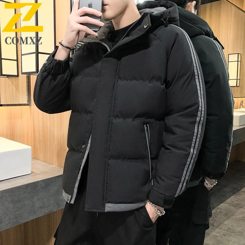 

COMXZ 2025 Autumn Winter Mens Plus Size Padded Jacket Casual Padded Thick Padded Hooded Coat reflective Warm Tactics windbreaker