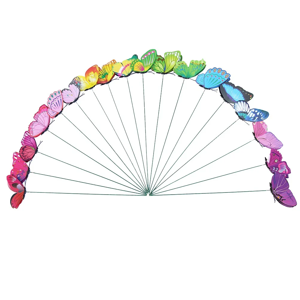 24 قطعة من أوتاد الفراشة الاصطناعية المقاومة للماء لتزيين الحشرات للحديقة الخارجية والحديقة وعاء نبات داخلي أرجواني وأحمر