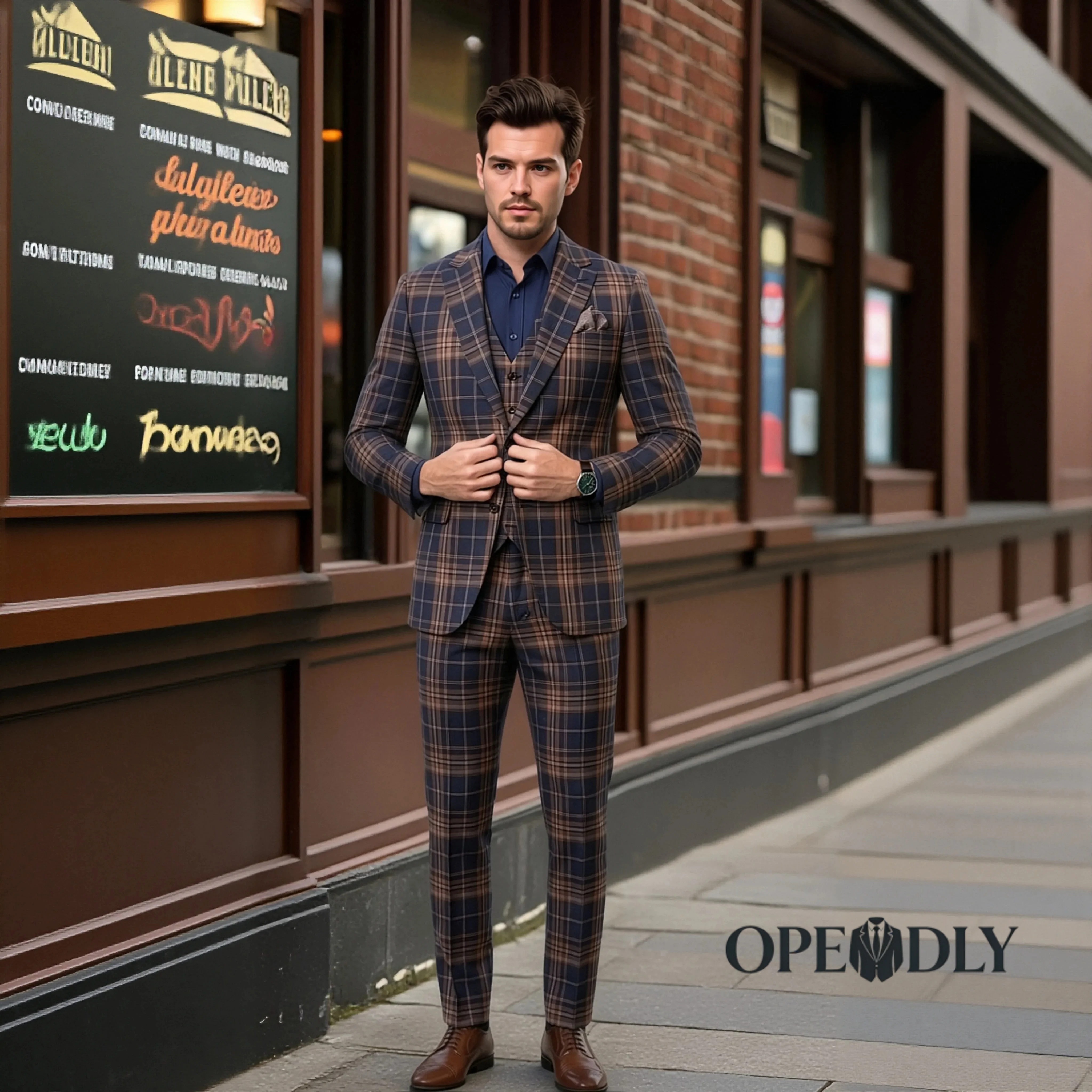 

OPEODLY Mens Custom Tailored Slim Fit Three Piece Tuxedo Suit Wedding Business Formal Blazer Vest Pants