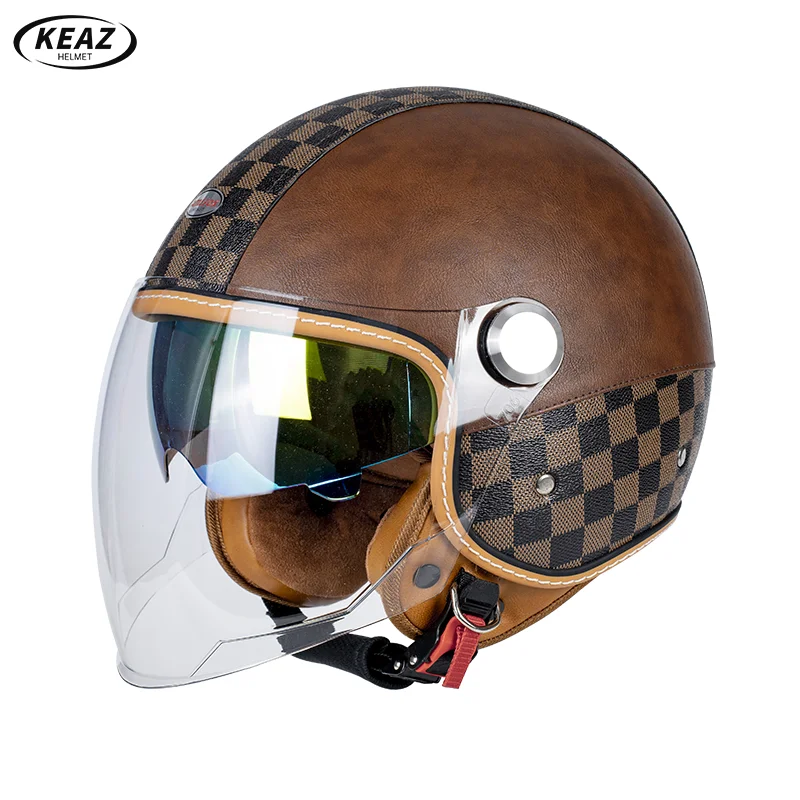 

Классический мотоциклетный шлем с открытым лицом 3/4 с кожаной отделкой и минималистичным логотипом Эстетический с низкой клавишей Широкопопулярный среди людей