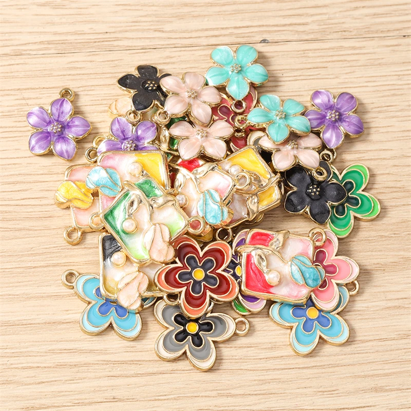 10 Stück Niedliche Bunte Emaille-Blumenanhänger für Schmuckherstellung, Halsketten, Ohrringe, Armbänder, DIY-Bastelzubehör – Detail 3