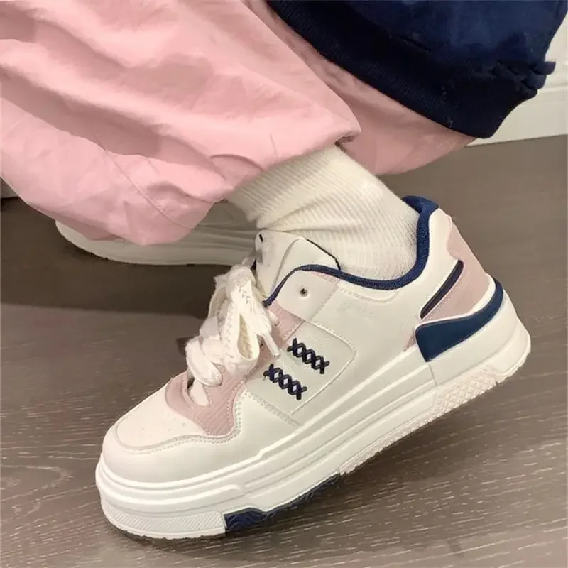 SHANPA Patchwork Platform Sneakers Fashion Korean Style Designer Womens Sports Shoes Autumn PU Leather Versatile Sneakers