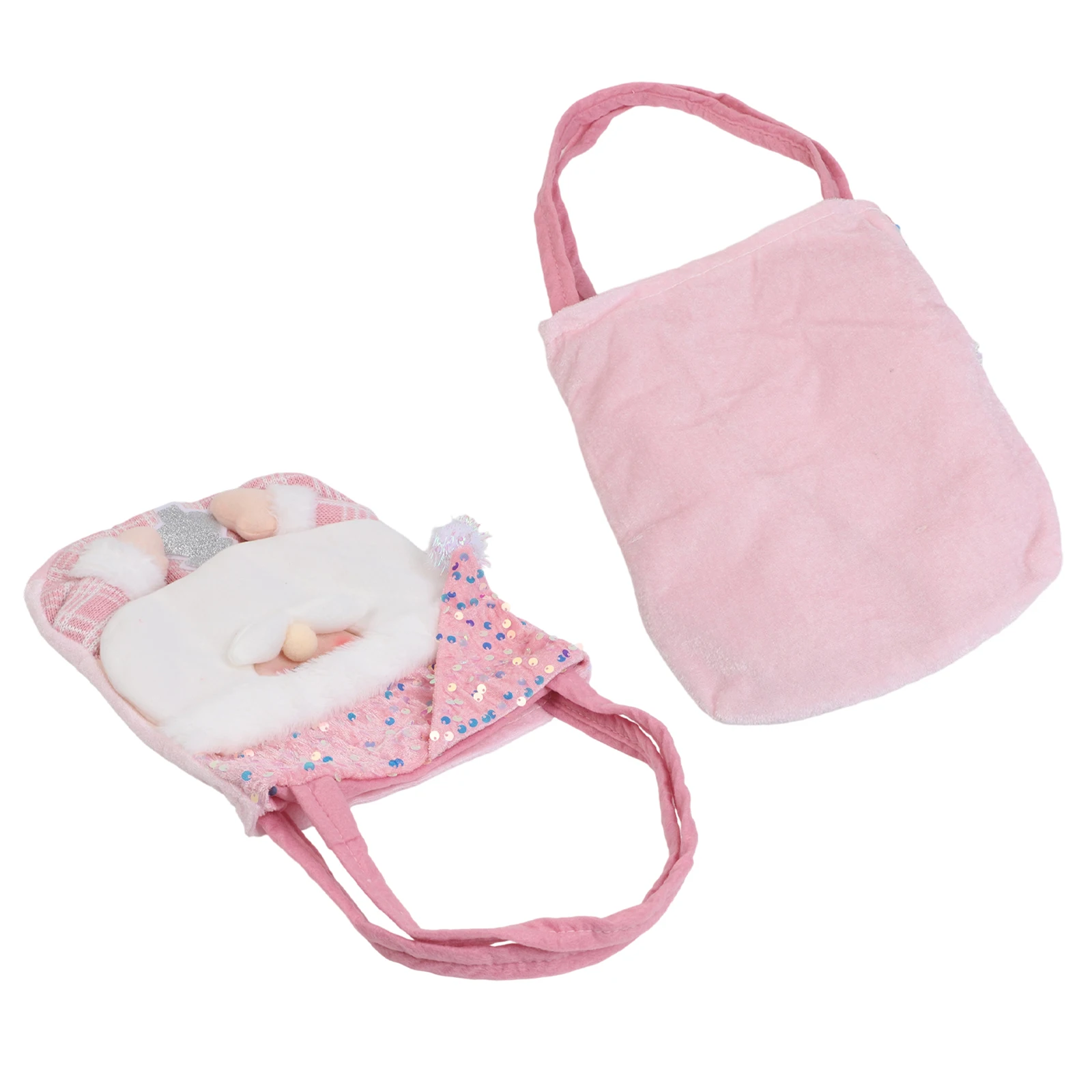 

Рождественская сумка для мультяшной куклы с розовыми бусинами, тканевым материалом и портативным стилем, подходящим для праздничных мероприятий