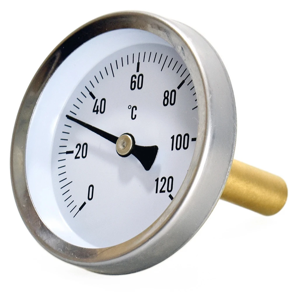 1 X Bimetallic Thermometer 0-120°C With 63mm Stainless Steel Case And 1/2