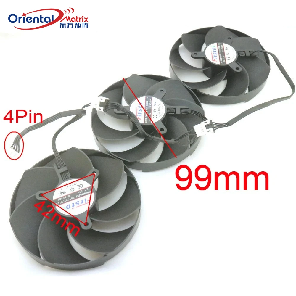 

3pcs/lot FD10020M12D DC12V 0.45A 99mm 4Pin VGA Fan For INNO3D RTX4080 RTX4090 4090D X3 Graphics Card Cooling Fan