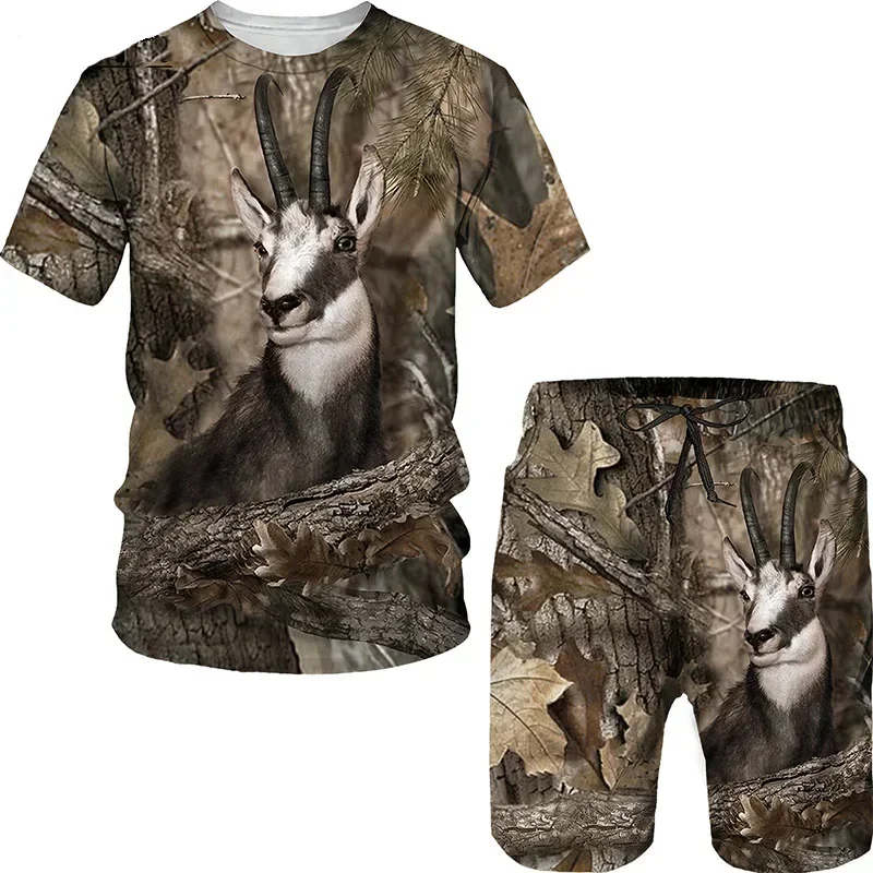 Animal Wild Boar Fox 3D Print Camouflage Hunting T-Shirt Sets Fashion Men's Round Neck Tracksuit Oversized Pullover Men Clothing