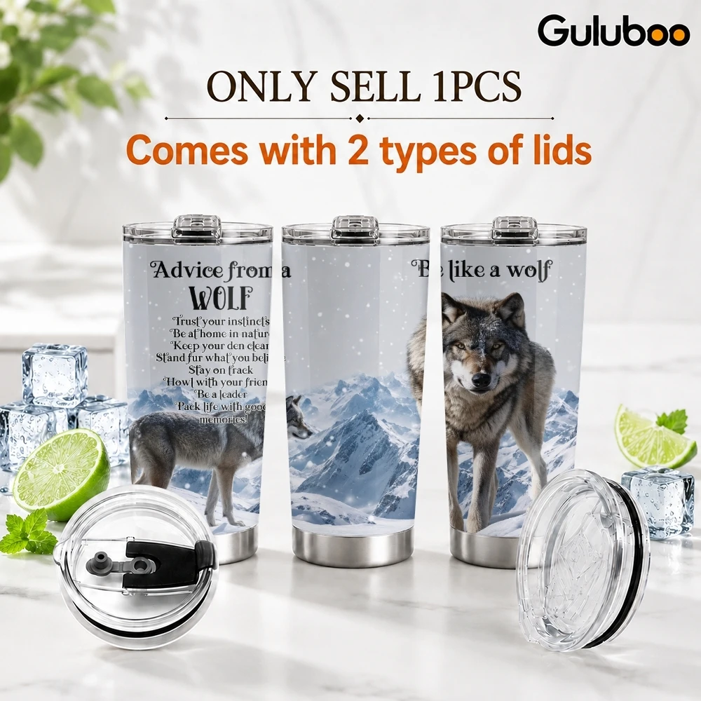 Snow Wolf Vacuum Flasks 20oz Insulated Stainless Steel Tumbler Travel Mug with Sliding Lid Coffee Cup for Office Use
