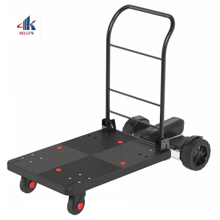 Convenient And Efficient Electric Heavy  Blue Folding Plastic Platform Trolley Truck