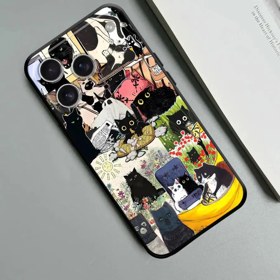 New Cute Black Cat Funda Phone Cover Phone Case for Apple iPhone 17 Pro Max XR XS MAX 11 15 Pro 7 8 17e Air 16 12 14 13 view 5