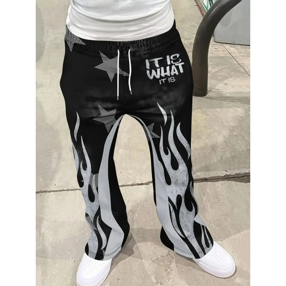 

Men's Trendy Hip - hop Style Casual Sweatpants Striking Flame Elements Paired with "RICH SOON" Eye - catching for Street Wear