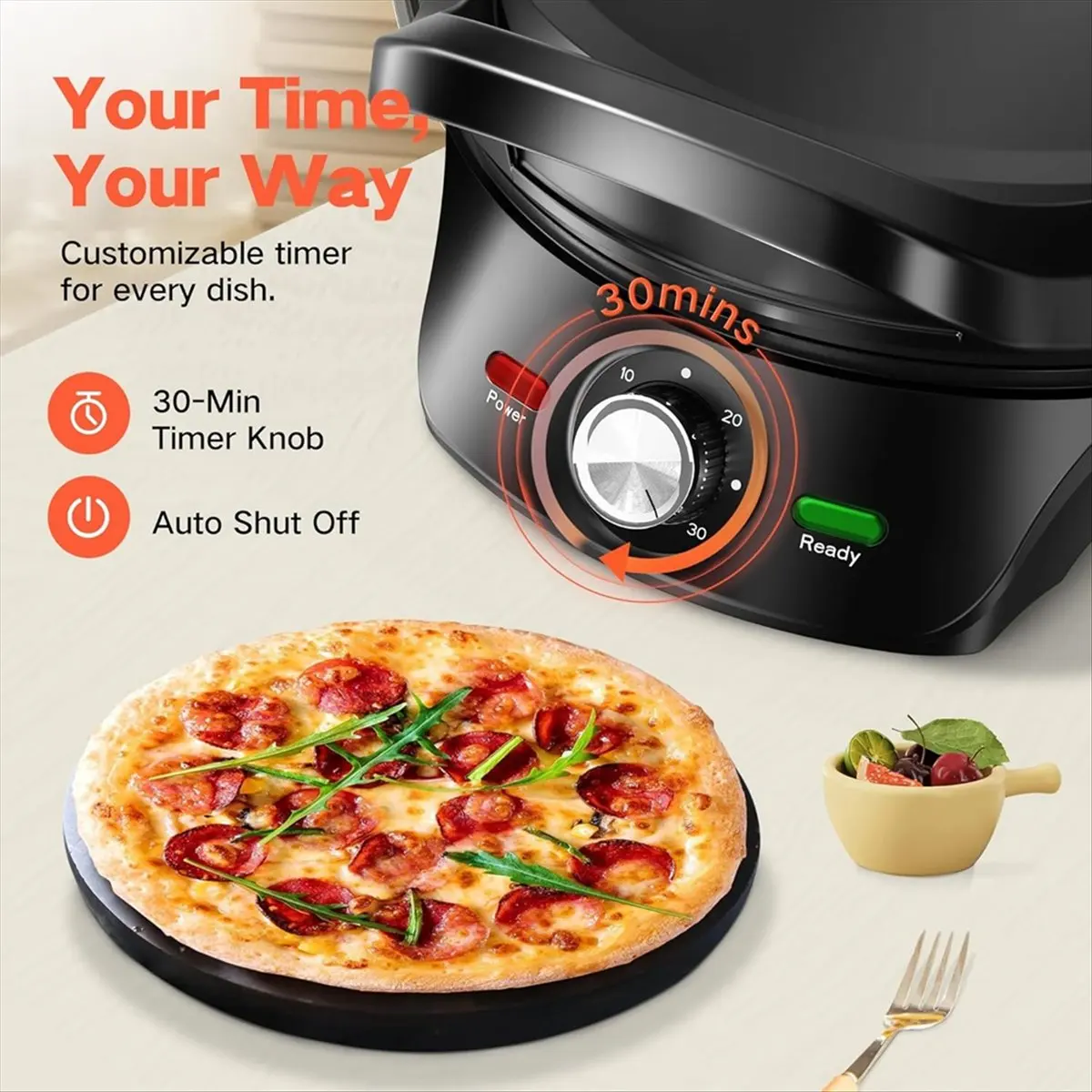 DT36 Pizza Maker Electric Griddle Nonstick Countertop Pizza Oven with 30-Min Timer & Auto Shut-Off,for Burgers,Crepes EU Plug