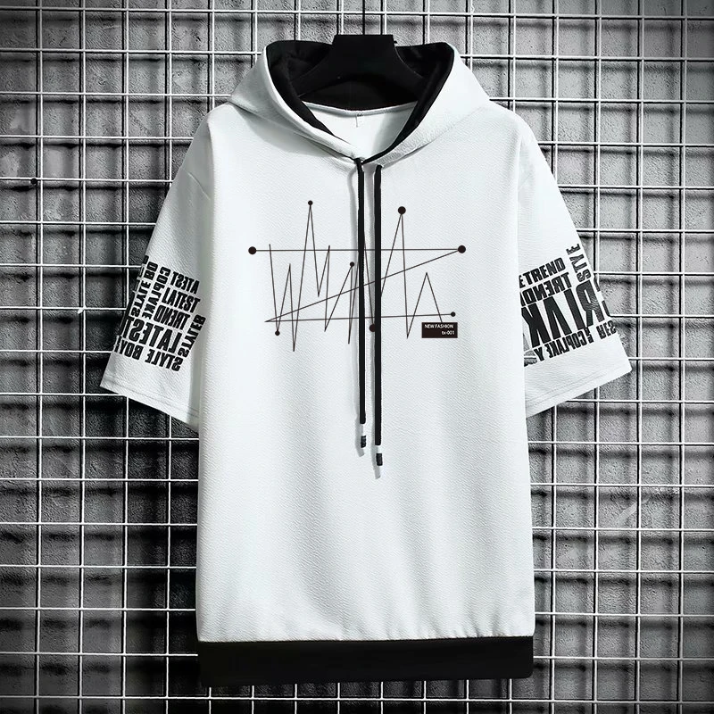 T Shirt for Men Clothing Oversized Streetwear Hoodies Korea 반팔티 Casual Hat T-shirt Print Graphic Tshirt Anime Sports Gym Hoodie