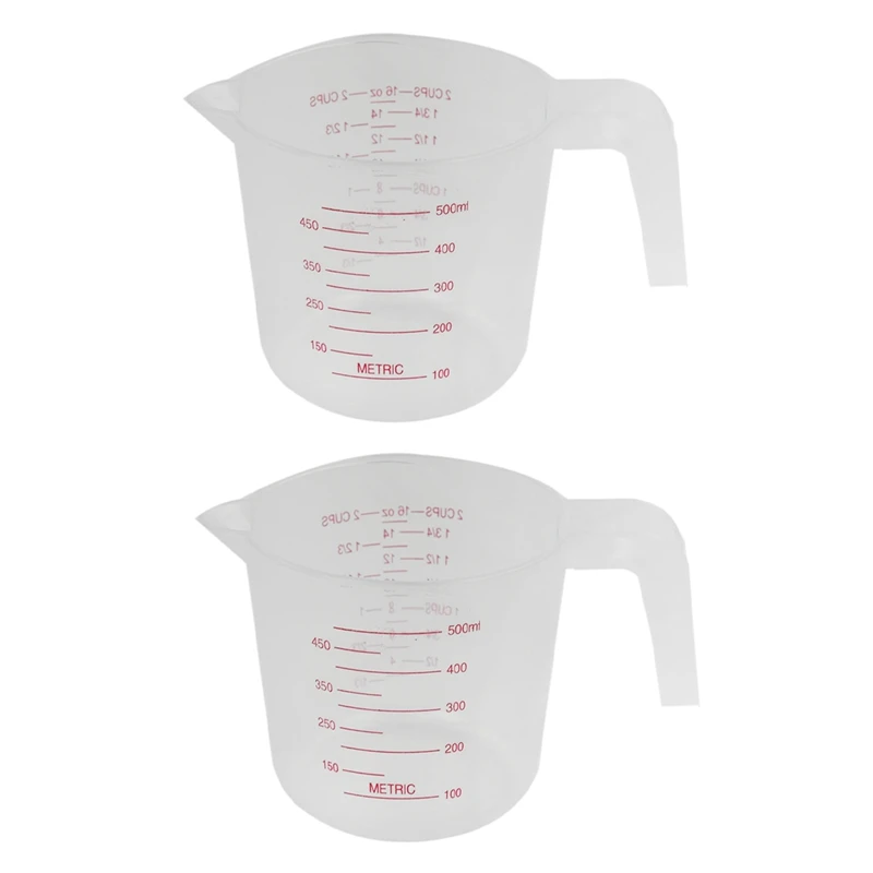 

2X 500Ml Home Lab Measuring Jug Pitcher Plastic Handle Pour Spout Container