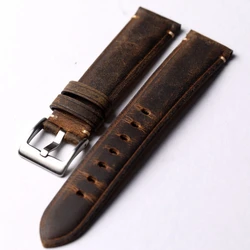 Handmade Head Layer Cowhide Watch Strap 18 19 20 21 22MM Oil Brown Vintage Genuine Leather Men's Thickened Bracelet, Retro Style