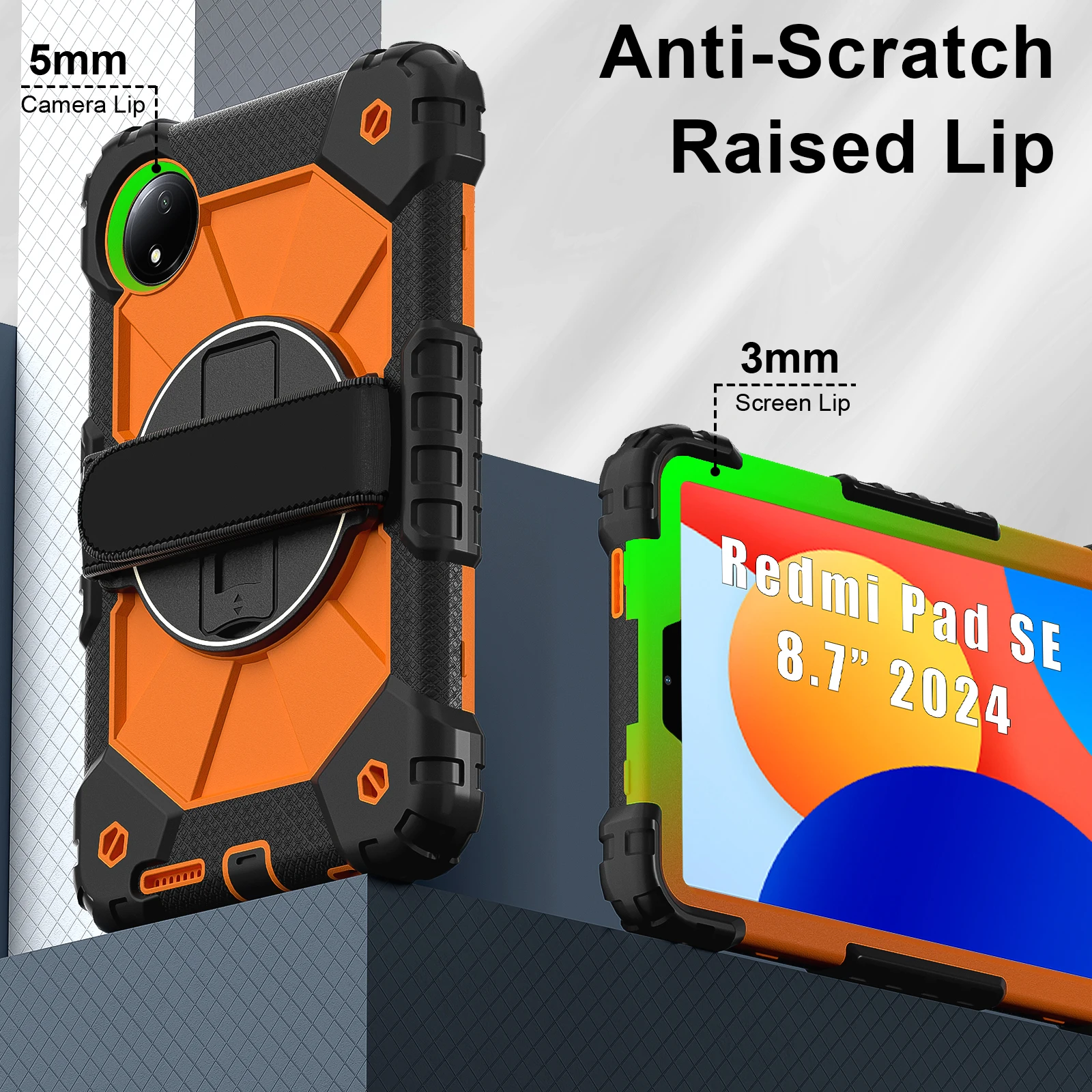 For Xiaomi Redmi pad SE 8.7in Fundas Redmi pad pro 12.1in Armor Tablet Case Rotation Handle Stand Shockproof Rugged Cover Coque