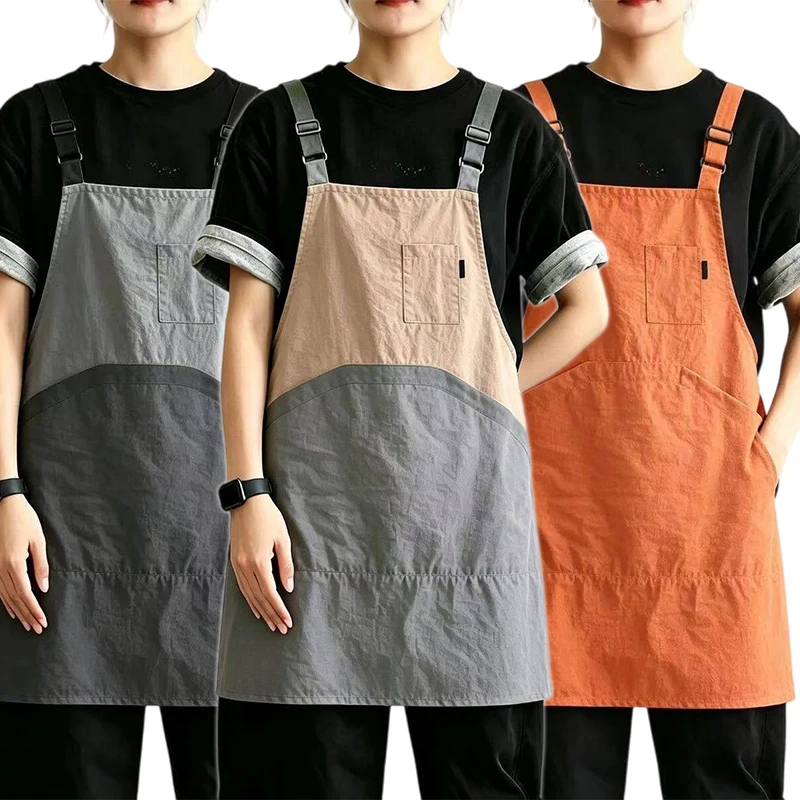 Waterproof Kitchen Apron Fashion Color Matching Design Coffee Baking Restaurant Waiter Work Uniform Women/Men With Pockets