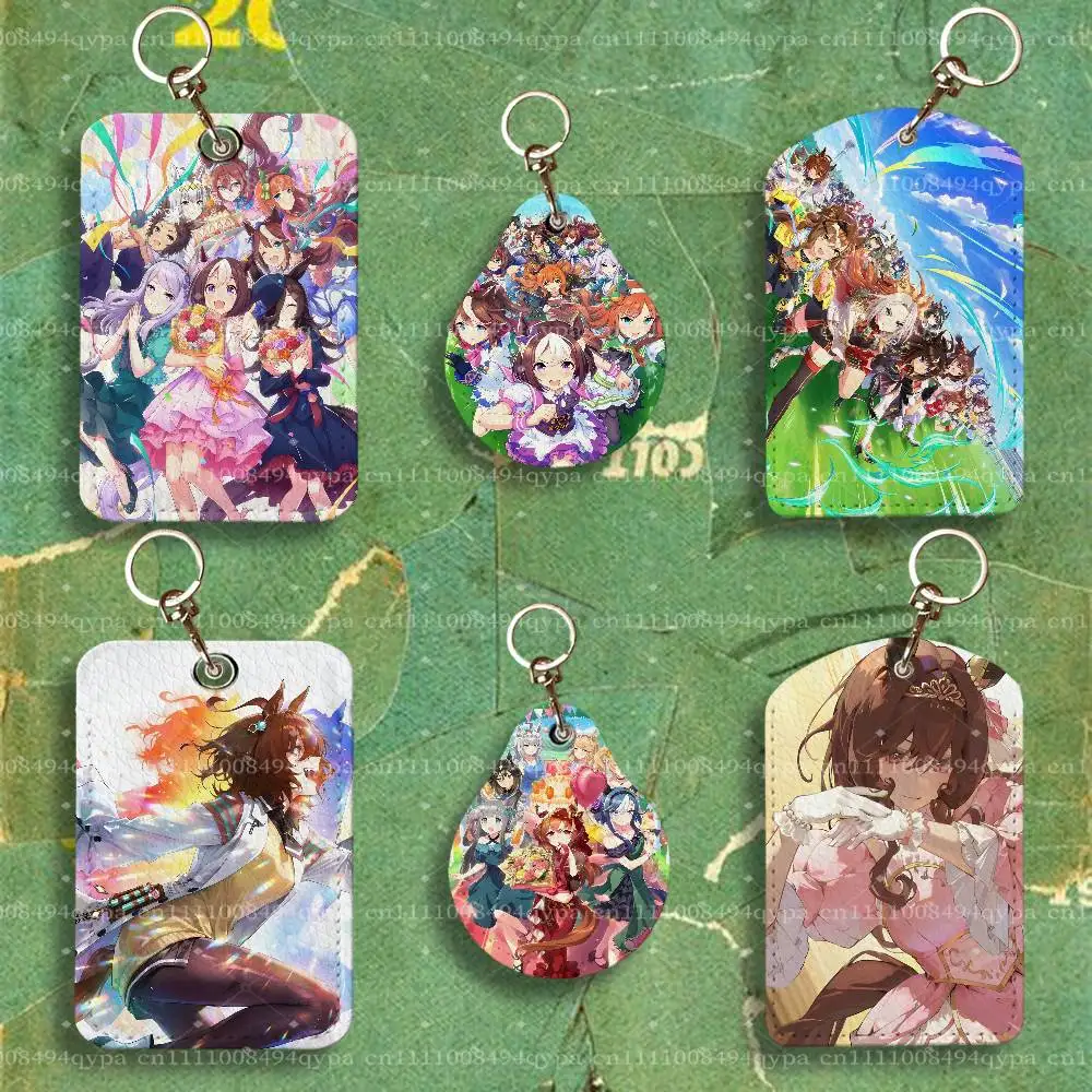 U-Umamusume Anime Keychain Card Holder Leather Keeps ID Cash Keys Cards Ready for Work, School, Travel Daily Errands