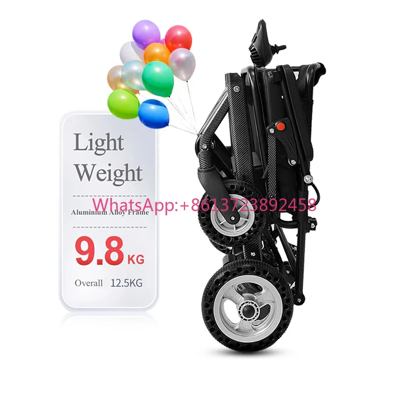 9.8KG Portable  Lightweight Folding Electric WheelchairTaken on Plane Disabled Elderly Power Wheelchair 6A Lithium Battery