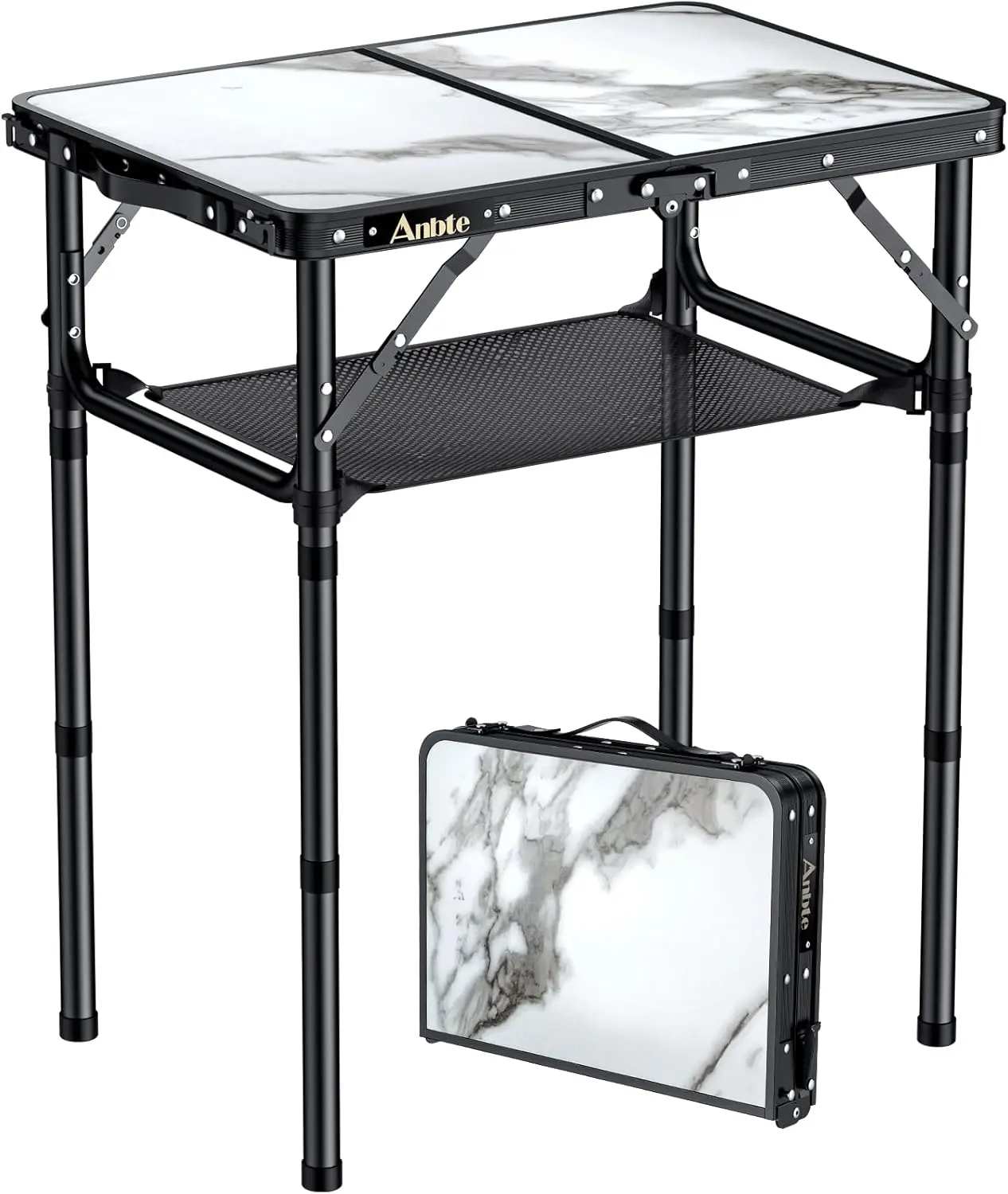 

Folding Camping Table, 3 Adjustable Height 27.5", Aluminum, Portable, Lightweight, Storage Net, Carry Handle, Indoor Outdoor Use