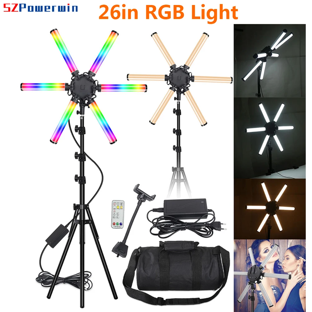 

Powerwin 54W 26 Inch LED RGB Photography Light 6 Arms Bars Eyelash Live Streaming Photo Studio Video Lamp Tube Aluminum Alloy