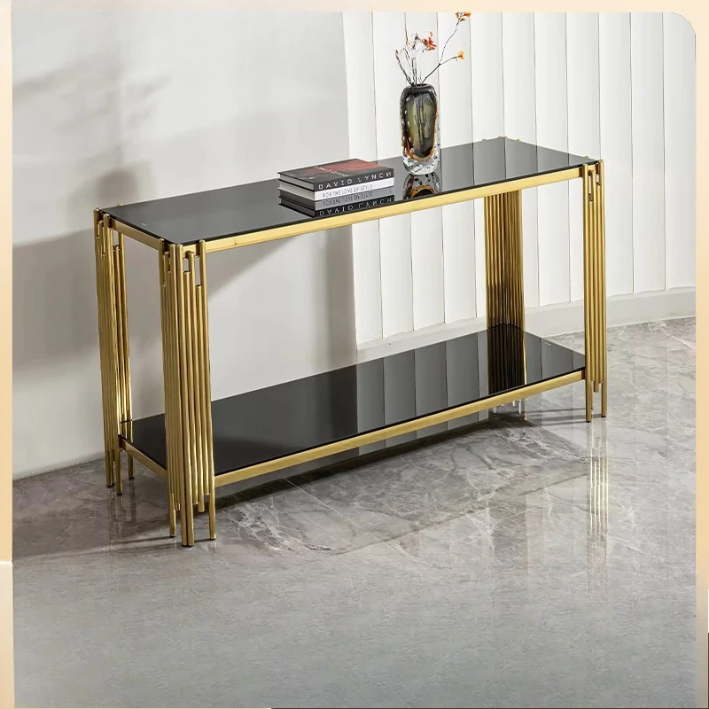 

Modern light luxury door cabinet, facing the door, household living room against the wall, strip case decoration table, golden s
