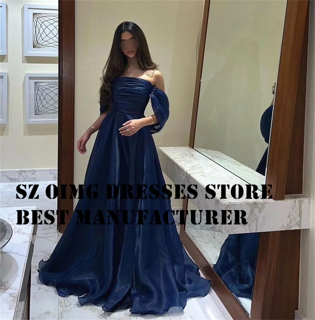 

OIMGS Elegant Prom Dresse Off the Shouler Floor Length Organza Backless Navy Blue Women Evening Gowns Formal Party Dress