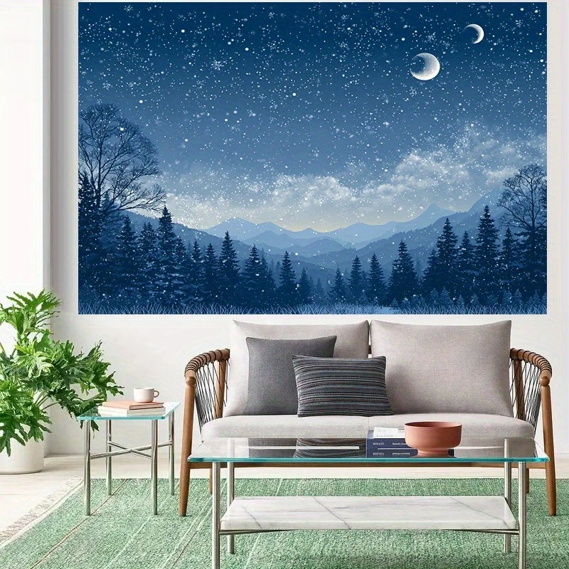 1pc starry sky and snow scene print tapestry, made of polyester, machine washable, suitable for bedroom living room decoration.