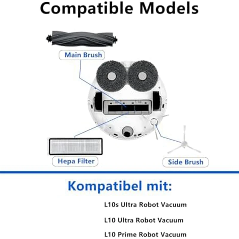 1 spazzola principale, 4 filtri, 4 spazzole laterali per Dreame L10S Ultra come mostrato in plastica per Dreame L10S Ultra, L10 Ultra, L10 Prime