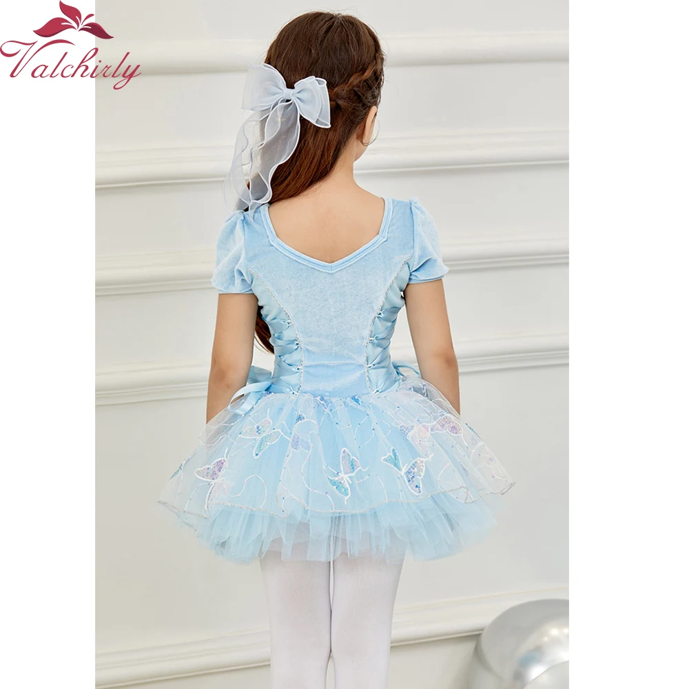 Short Sleeves Girls Blue Ballet Dress Tutu Kids Leotard Classic Dance Costume Children Clothing for Winter