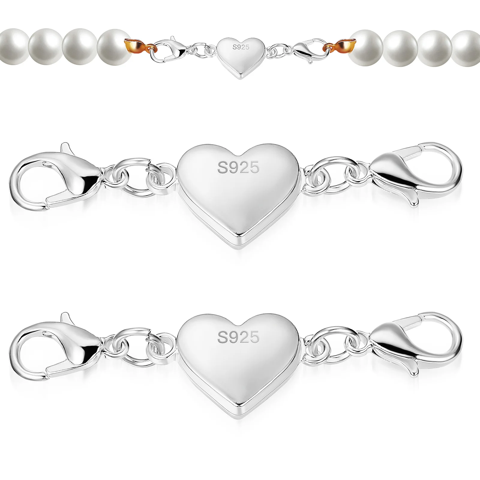 

2 Pcs Heart Shaped Magnetic Clasp Chain Clasps Closures Bracelet Sterling Silver Necklace Connector 925 Jewelry