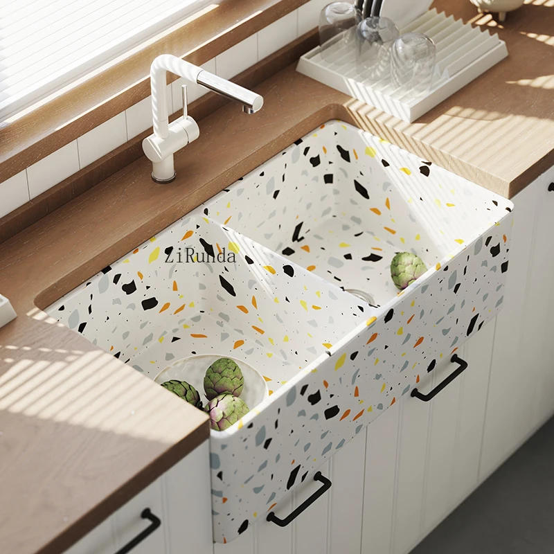 Ceramic open French kitchen sink, semi embedded American kitchen washbasin