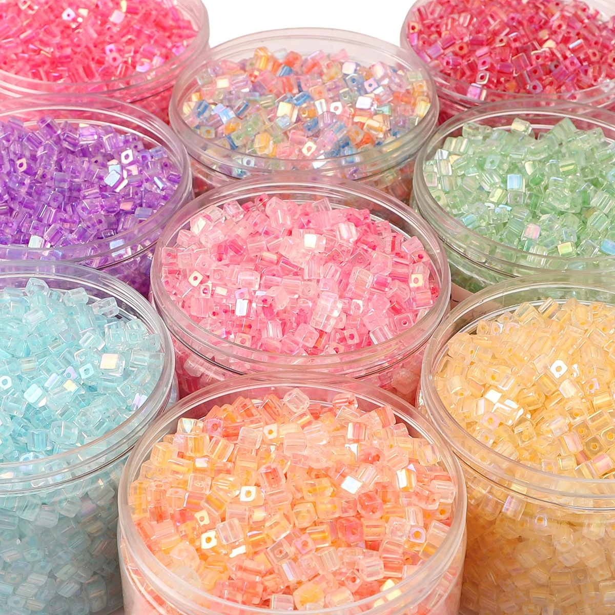 300pcs 5mm Colorful Glass Square Seed Beads Charm Cube Loose Spacer Beads for Jewelry Making DIY Bracelet Necklace Craft