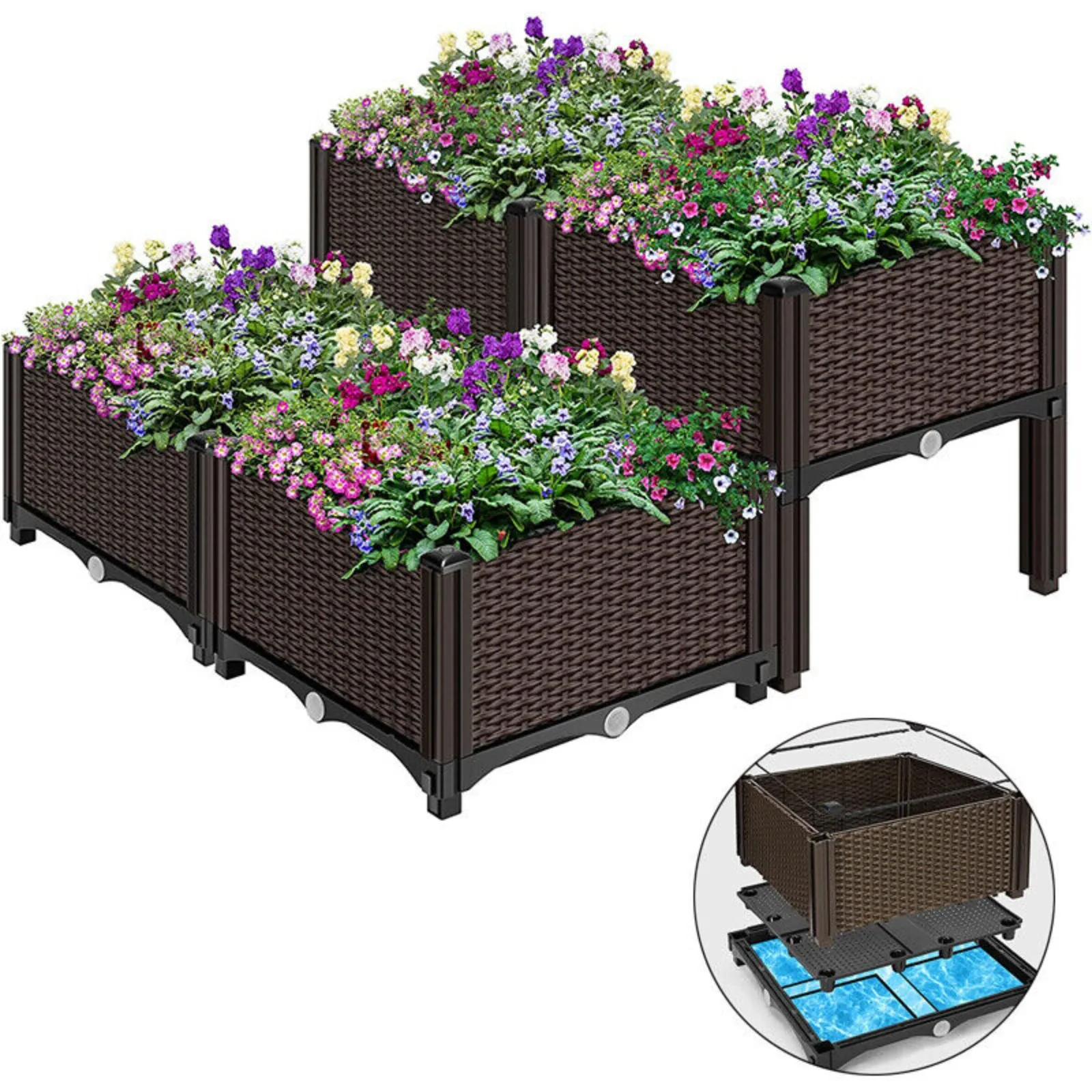 

2pcs/4pcs Elevated Plastic Raised Garden Bed Patio Porch Flower Grow Planter Box